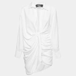 Jacquemus White Nylon Blend Buttoned Front Ruched Mini Dress XS