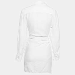 Jacquemus White Nylon Blend Buttoned Front Ruched Mini Dress XS