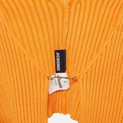 Jacquemus Orange Rib Knit Full Sleeve Badge Detail Crop Cardigan M