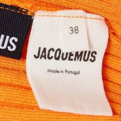 Jacquemus Orange Rib Knit Full Sleeve Badge Detail Crop Cardigan M