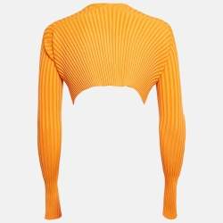 Jacquemus Orange Rib Knit Full Sleeve Badge Detail Crop Cardigan M