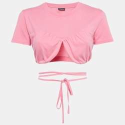 Jacquemus Pink Cotton Knit Underwired Lace-Up Baci Crop Top XS