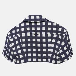 Jacquemus Navy Blue Checkered Silk Blend Le Haut Bebi Crop Top XS