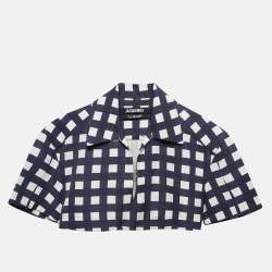 Jacquemus Navy Blue Checkered Silk Blend Le Haut Bebi Crop Top XS