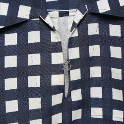 Jacquemus Navy Blue Checkered Silk Blend Le Haut Bebi Crop Top XS