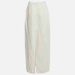Pre Owned Jacquemus Ivory White Checked Linen L'amour Maxi Skirt M
