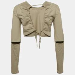 Jacquemus Sage Green Cotton Open Back Crop T-Shirt XS