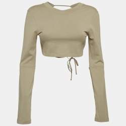 Jacquemus Sage Green Cotton Open Back Crop T-Shirt XS