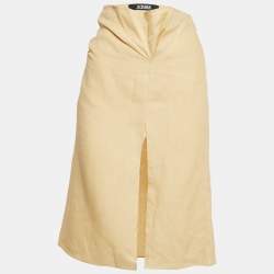 Jacquemus Yellow Linen Drape Style La Jupe Pencil Skirt 