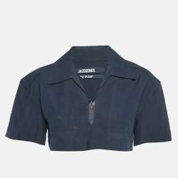 Jacquemus Navy Blue Hemp Blend Le Haut Bebi Crop Top S