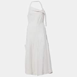 Jacquemus La Collectionneuse White Textured Crepe Tablier Halter Neck Dress L