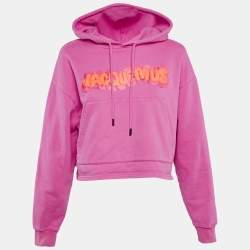 Jacquemus Pink Cotton Logo Print Crew Neck Cropped Sweatshirt Hoodie M