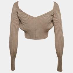 Jacquemus Dark Beige Rib Knit La Maille Pralù Le Raphia Cardigan L
