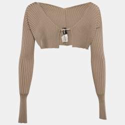 Jacquemus Dark Beige Rib Knit La Maille Pralù Le Raphia Cardigan L