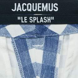 Jacquemus Blue/White Checked Crepe Straight Leg Trousers XS