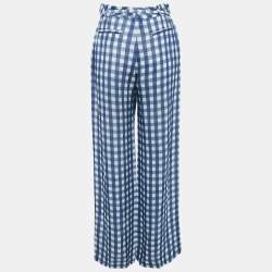 Jacquemus Blue/White Checked Crepe Straight Leg Trousers XS