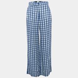 Jacquemus Blue/White Checked Crepe Straight Leg Trousers XS