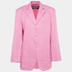 Jacquemus Pink Gabardine Linen Blend Single Breasted Le Splash Blazer L