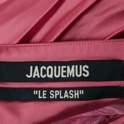 Pre Owned Jacquemus Pink Satin Ruche Asymmetric La Robe Saudade Short Dress M