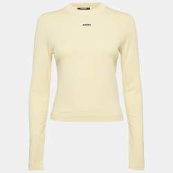 Pre Owned Jacquemus Yellow Cotton Logo Tape Detail Long Sleeve T-Shirt XS