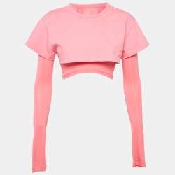Jacquemus Pink Cotton knit & Lyocell Knit Le Double Crop T-Shirt S