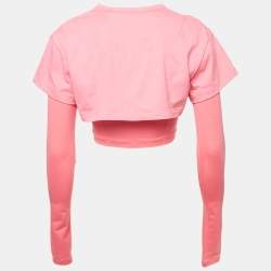 Jacquemus Pink Cotton knit & Lyocell Knit Le Double Crop T-Shirt S