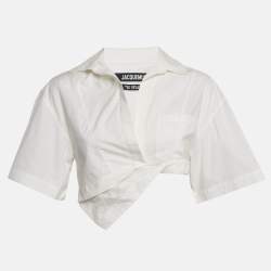 Jacquemus White Poplin Asymmetric Crop Top S