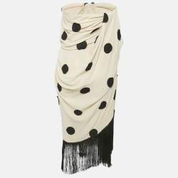 Jacquemus Light Beige Polka Dot Applique Detail Crepe Fringed Long Skirt L