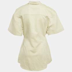 Jacquemus Light Green Cotton and Linen Button Front Cut-Out Mini Dress L