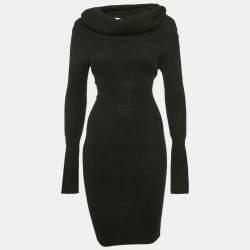 Jacquemus Black Mohair Rib Knit Off Shoulder Cut-Out Midi Dress M