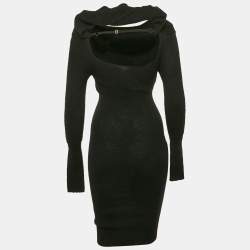 Jacquemus Black Mohair Rib Knit Off Shoulder Cut-Out Midi Dress M