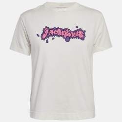 Pre Owned Jacquemus White Doddle Logo Print Jersey T-Shirt S