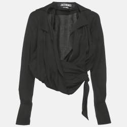 Pre Owned Jacquemus La Riviera Black Tie Detail Wrapped Crop Top S