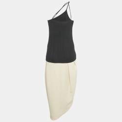 Pre Owned Jacquemus Black/Beige Rib Knit and Cotton Asymmetric Midi Dress M
