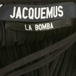 Pre Owned Jacquemus Black/Beige Rib Knit and Cotton Asymmetric Midi Dress M