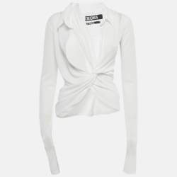 Pre Owned Jacquemus White Crepe Long Sleeve La Riviera Top M