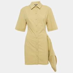 Pre Owned Jacquemus Green Cotton Blend Draped Le Raphia Shirt Dress S