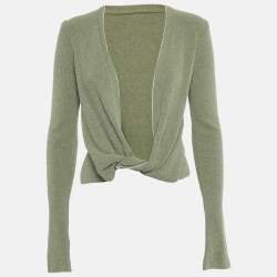 Pre Owned Jacquemus Light Khaki Cotton Blend Plunge Neck Le Gilet Noué Cardigan M