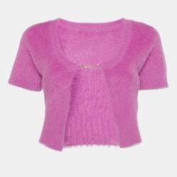 Pre Owned Jacquemus Pink Faux Fur Logo-Detail La Maille Neve Crop Top L
