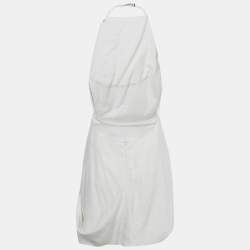 Pre Owned Jacquemus White Crepe Figuerolles Draped Halter Neck Mini Dress S