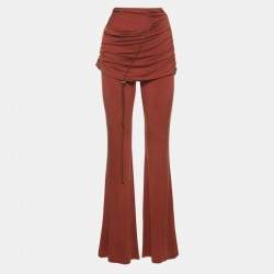 Pre Owned Jacquemus Burnt Orange Jersey Ruched Overlay Espelho Drawcord Trousers S 