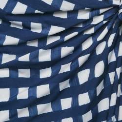 Pre Owned Jacquemus Navy Blue/White Checkered Silk Blend & Jersey Crop Top & Skirt Set S