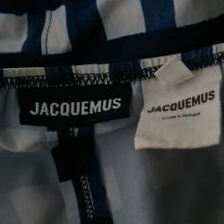 Pre Owned Jacquemus Navy Blue/White Checkered Silk Blend & Jersey Crop Top & Skirt Set S