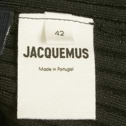 Pre Owned Jacquemus Black Rib Knit Logo Detail Crop Cardigan L