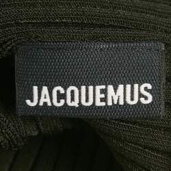 Pre Owned Jacquemus Black Rib Knit Logo Detail Crop Cardigan L