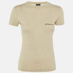 Pre Owned Jacquemus Beige Cotton & Linen Blend Fitted T-Shirt Tops