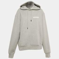 Pre Owned Jacquemus Grey Logo Print Cotton Hoodie M