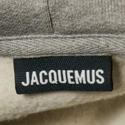 Pre Owned Jacquemus Grey Logo Print Cotton Hoodie M