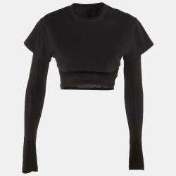 Pre Owned Jacquemus Black Cotton & Lyocell Le Double Crewneck T-shirt M