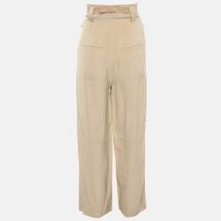 Pre Owned بنطلون جاكيموس حرير بيج بمزيج عالي الخصر لو بابييه مقاس صغير (سمول)